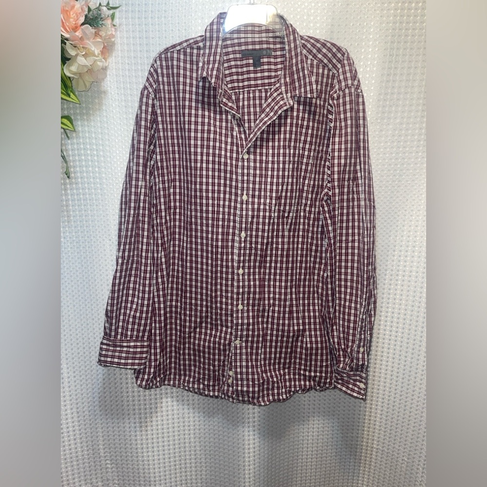 Old Navy Burgundy and White Plaid Shirt